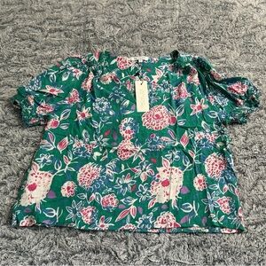 Rachel‎ Zoe Women’s Lightweight Green & Pink Floral Print Blouse Size Large NWT